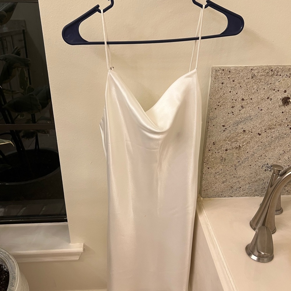 HEMLINE Elegant White Satin Slip Dress
